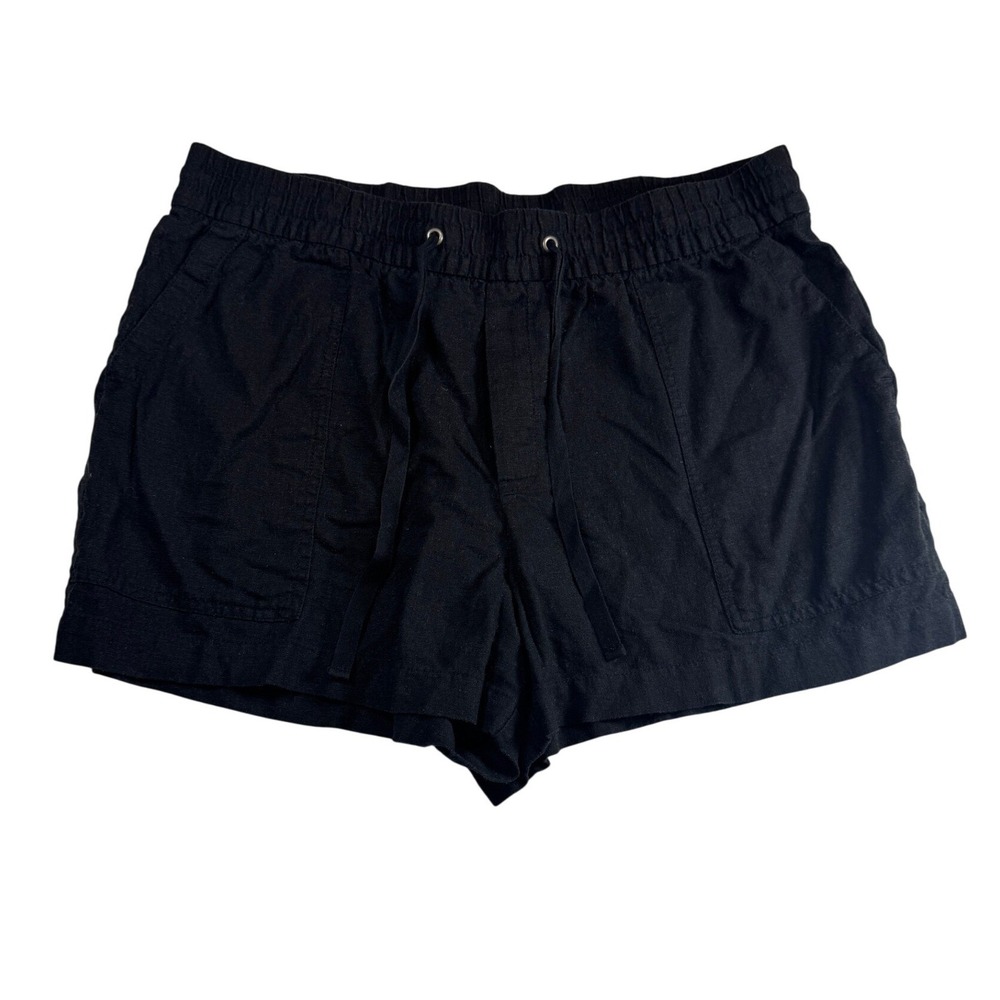 Gap Womens Linen Blend Shorts Black Elastic Waist Drawstring Size Large